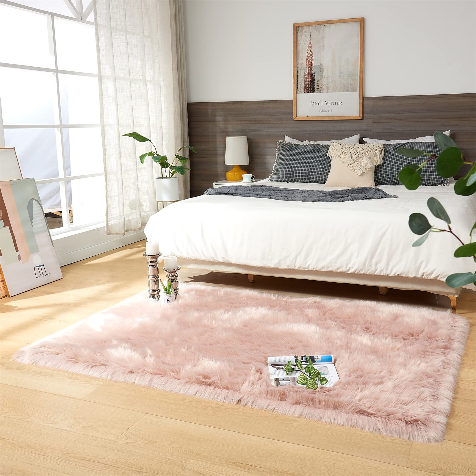 Photo 1 of EasyJoy Ultra Soft Fluffy Shaggy Area Rug Faux Fur Rug Chair Cover Seat Pad Fuzzy Area Rug for Bedroom Floor Sofa Living Room (4 x 6 ft Rectangle, Pink)