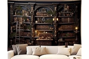 QGHOT Medieval Bookshelf Tapestry, Dark Academia Old Library Tapestries Wall Hanging, Gothic Wall Decor Study Room Student Office Bedroom Living Room Backdrop 80x60 in