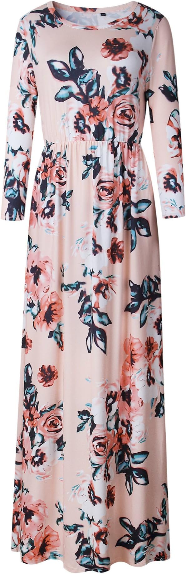 LiMiCao Women Fashion Printed Long Dress Three Quarter Sleeve Retro Flower Floor Length Maxi Dress (3XL, Pink)