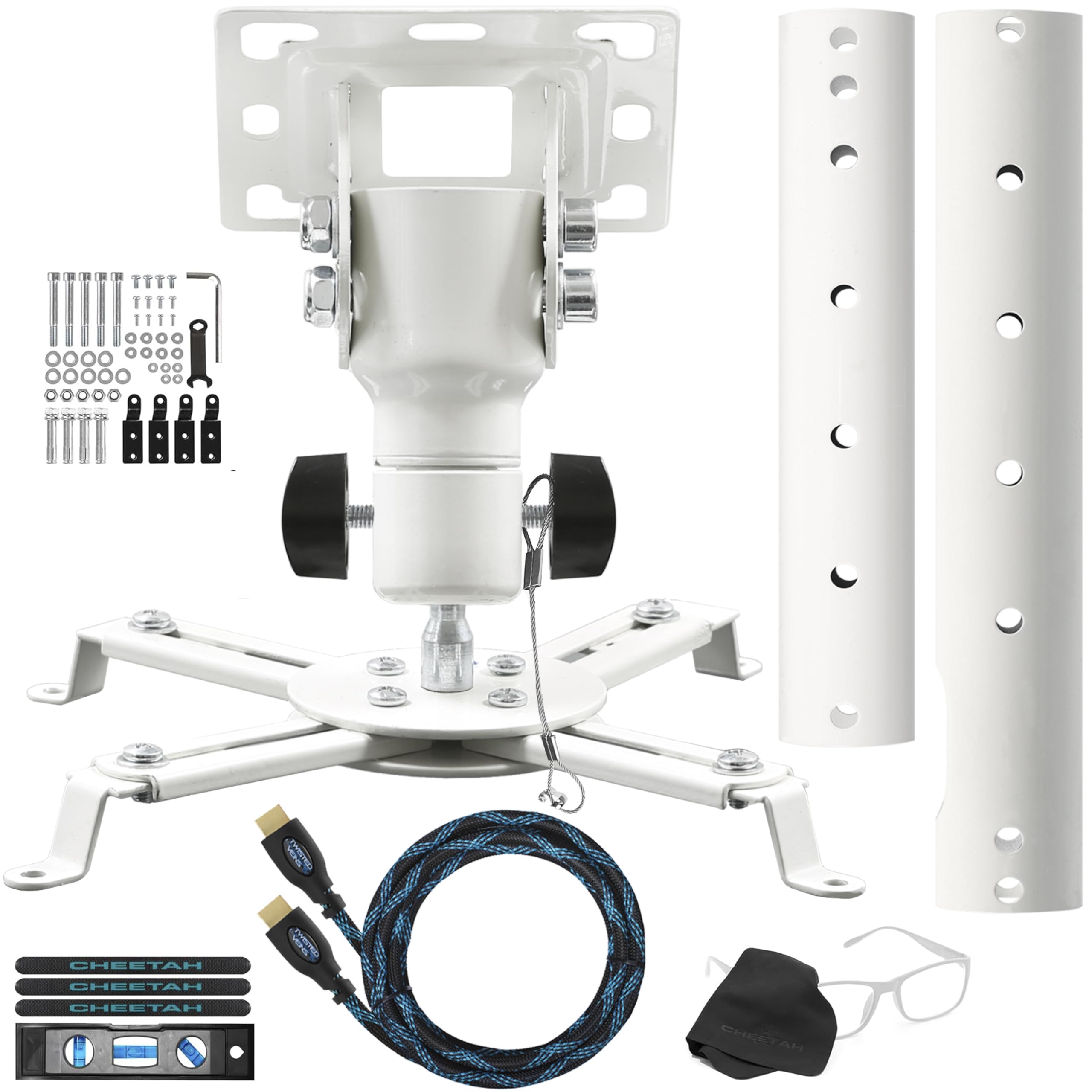 Cheetah Mounts APMEW Universal Projector Ceiling Mount. Includes an Adjustable Extension Pole and Twisted Veins 15" HDMI Cable