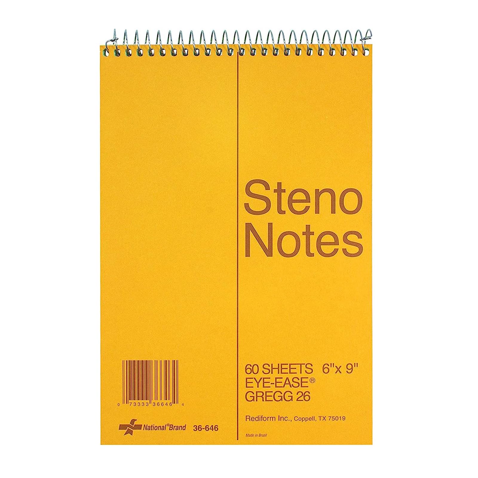 Photo 1 of National Steno Notebook, Gregg-Ruled, Green Eye-Ease Paper, Brown Cover, 6" x 9", 60 Sheets (36646)