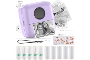 HuiJuKeJi Mini Sticker Printer Bluetooth Smart Pocket Inkless Thermal Printer with 11 Rolls Thermal Paper and Sticker for iOS&Android, Portable Receipt Printer for Photo Journal Notes Memo