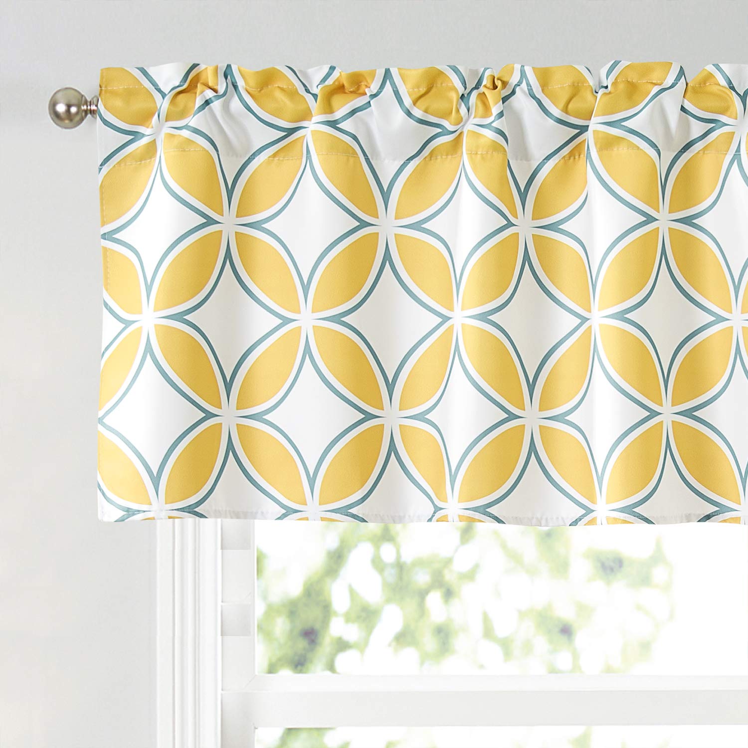 Annlaite Geo Valance for Windows(52 by 18 inches) Elegant Colorful Printed Room Darkening Window Curtain Valance for Kitchen/Bathroom/Living Room/Backdrop 1 Panel Yellow