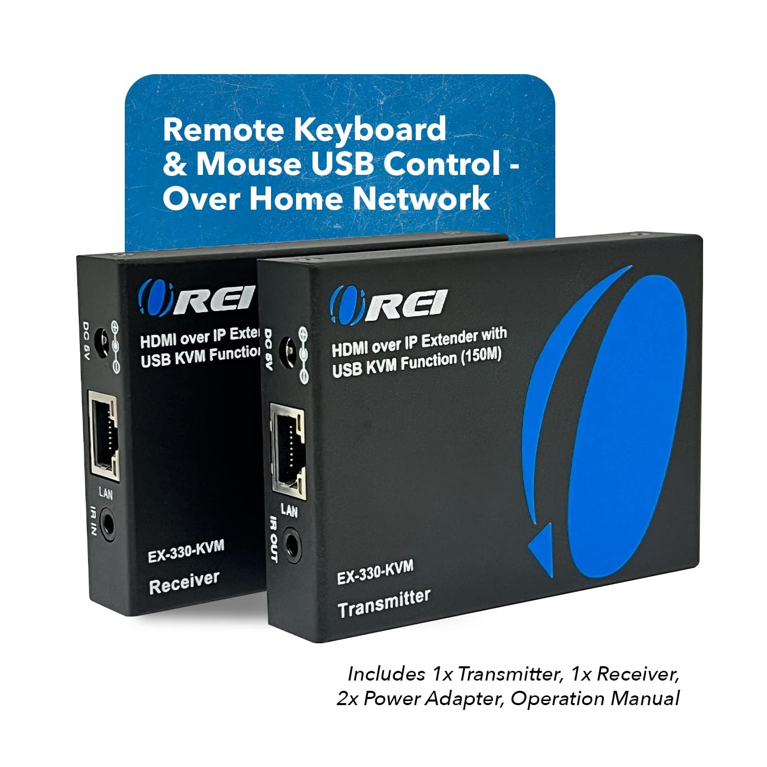 OREI KVM Over IP HDMI Extender Over LAN, Single CAT5e/CAT6A/CAT7 Cable Output1080p PC Control - Up to 330 Ft - Remote Keyboard Mouse USB Control - Over Home Network
