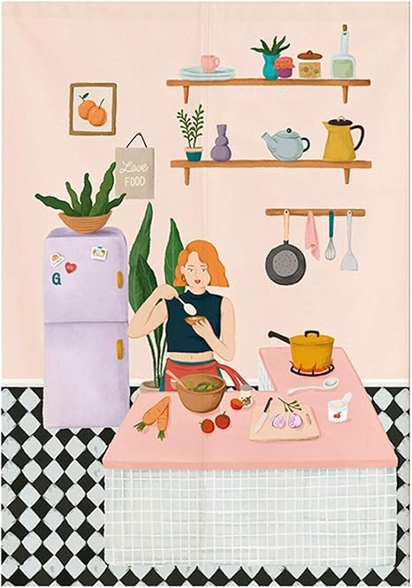 Amazon のれん 間仕切り 断熱カーテン 暖簾 可愛い 絵柄 人柄 オシャレ 省エネ 防音 柔らかい 目隠し 家庭用 商店用 キッチン 玄関 脱衣所 リビングルーム 子供部屋 廊下 手洗いok つっぱり棒付き オールシーズ対応 のれん オンライン通販