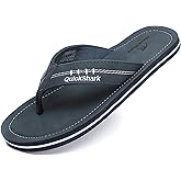 Quickshark Mens Flip Flops Leather Thong Sandals Arch Support Beach Slippers