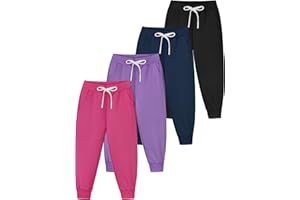 Resinta 4 Pack Girls' and Toddler Sweatpants Kids Active Jogger Pants Girls Casual Pull On Pants with Drawstring Pockets