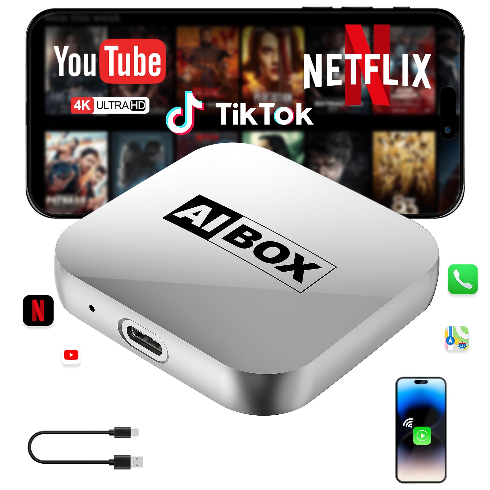 Photo 1 of Wireless CarPlay Adapter 2026 Upgraded –AI Box Carplay Suitable for Apple iPhone & Android, with Compact Size, Plug-and-Play Convenience, and Fast, Stable Connection for CarPlay & Android Applications