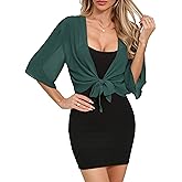 TASAMO Women's 2026 Summer Lightweight Short Bolero Cardigan Shrug Sheer Tie Front Top 3/4 Sleeve Jacket for Dress