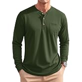 MAGNIVIT Mens Henley Shirts Long Sleeve Cotton Pocket Shirt | Classic Henley Neck,Functional Chest Pocket,Amber Buttons,Pure Combed Cotton,Soft Hand Feel,Ribbed Cuffs,Versatile