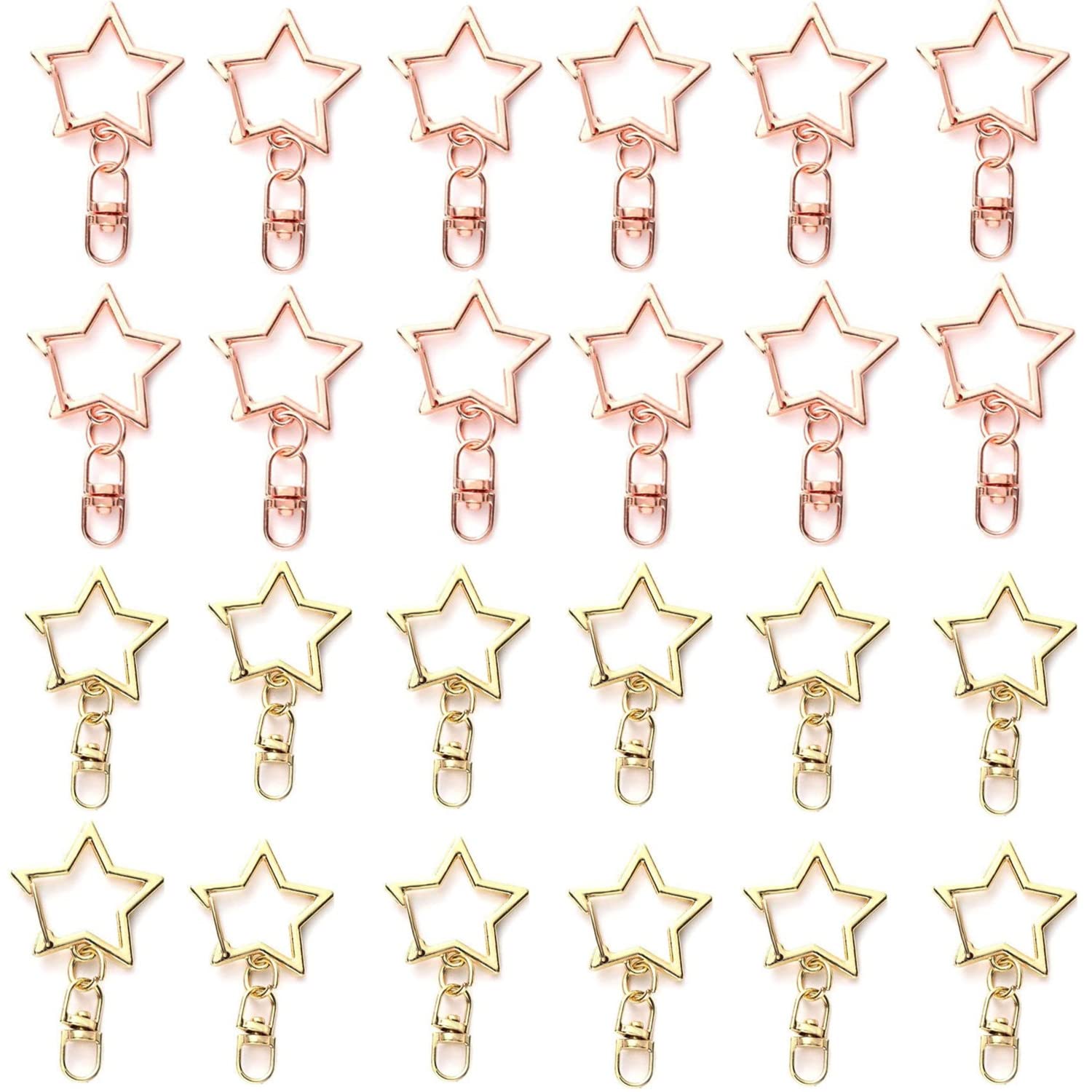 24 Pieces Star Metal Keychain Metal Pentagram Keyring DIY Key Chains Accessories for Making Key Ring Pendant and Crafts Jewelry Making Findings(Gold, Rose Gold)
