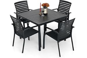 Anmutig 5 Pieces Patio Dining Set Outdoor Furniture with 4 Stackable Aluminum Chairs and Square Table for Yard, Garden, Porch and Poolside Black