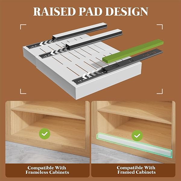 SEINLOES 4 PACK EXPANDABLE PULL OUT CABINET ORGANIZER 21″DEEP WITH RAISING PAD FOR FRAMED CABINETS,UPGRADE 3 SLIDE RAILS SLIDE OUT DRAWERS,NO DRILL ROLL OUT SHELVES,ADJUSTABLE WIDTH 12.1″-20.4″ WHITE