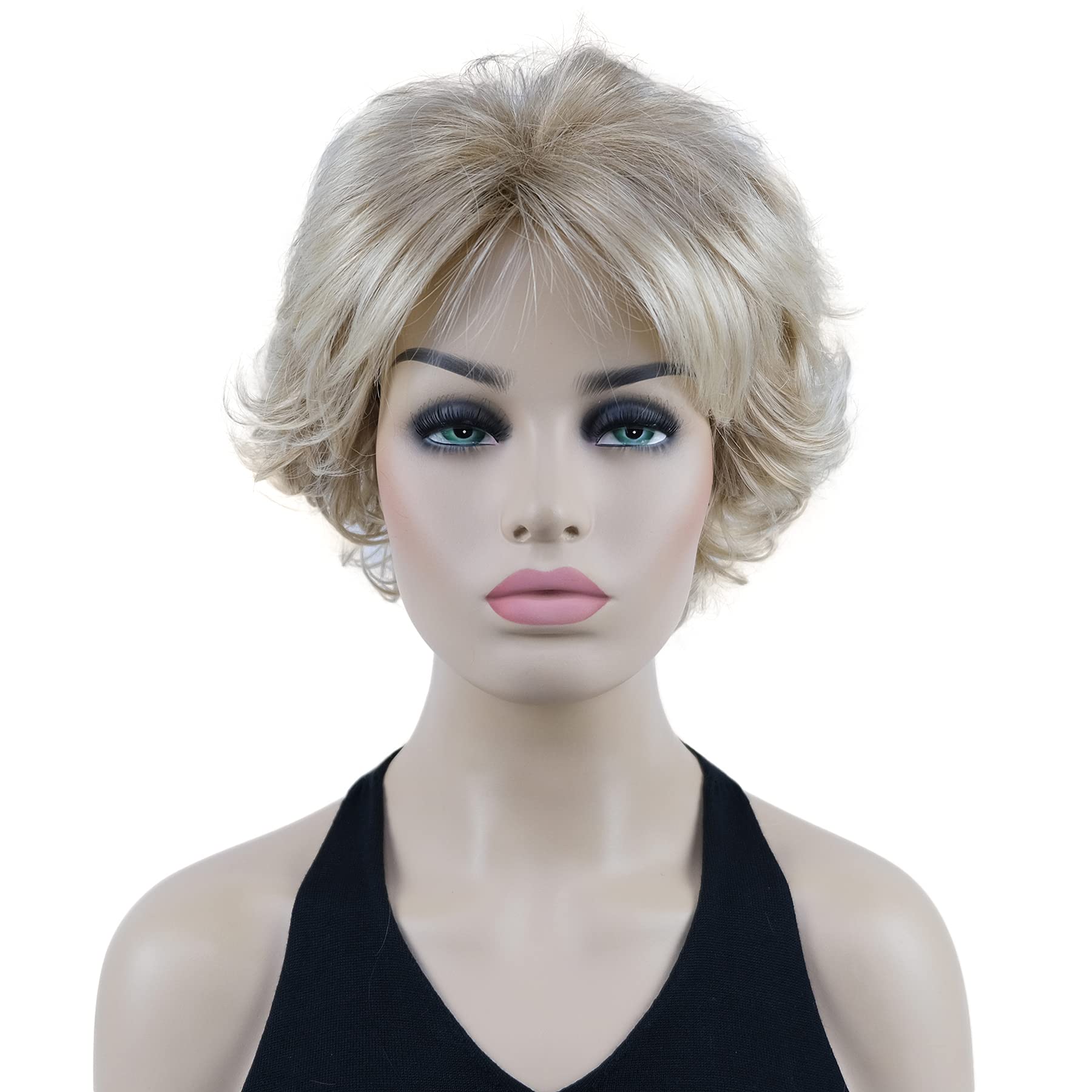 Lydell 8" Short Curly Women Wigs Soft Shaggy Layered Classic Cap Full Synthetic Wigs (15BT613 Blonde Mix)