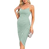 AISWI Sparkly Maternity Dress Cowl Neck Spaghetti Strap Ruched Bodycon Sheath Pregnancy Dresses Baby Shower Photoshoot, Sparkly Sage Green, Small