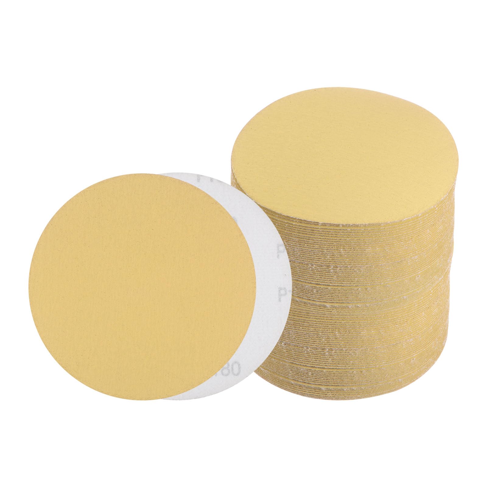 Kozelo 100pcs No Hole Sanding Discs- [ 6 Inch 180 Grit ] Round Hook and Loop Grip Sanding Pads Sheet Sandpaper for Automotive Woodworking Metal Polishing Use| Gold, Aluminum Oxide