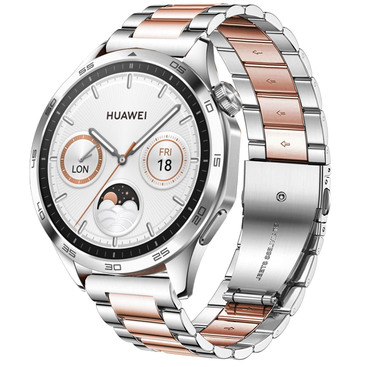 DEALELE Strap Compatible with Samsung Galaxy Watch 46mm / Galaxy 3 45mm, 22mm Stainless Steel Metal Replacement Bands for Huawei Watch GT5 / GT5 Pro / 4/4 Pro / GT4 / 3 / GT3 46mm, Silver-Rosegold