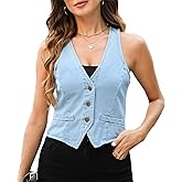 Ladyful Womens Denim Vest Sleeveless V neck Jean Suit Waistcoat Vest