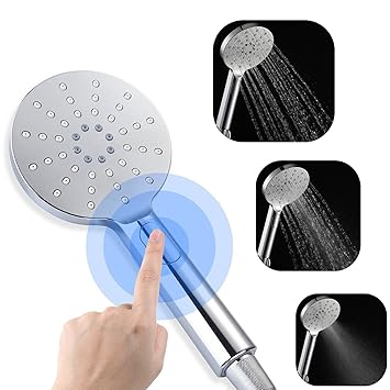 DSIKER Wellness Wasserspar Duschkopf, 3 Verschiedenen Strahlfunktionen,Push-Control-Flow Control-Taste für Einfache Einhandbe