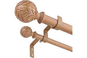 Double Curtain Rod 84 to 120 Inch, Boho Wood Long Dual Curtain Rods for Windows, 1" Adjustable Heavy Duty Rustic Spliced Drap