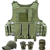 Airsoft Vest,Plate Tactical Vest Set,Military Paintball Gear | Molle Vest with Pouches,Cap,Balaclava Mask,Gloves for Military Costume,Men's Airsoft Gear and Equipment