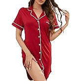 Mawor Women's Nightgown Button Down Short Sleeve Sleepshirt Nightshirt V Neck Sleepwear Nightdress Pajama Dress XS-XXXL