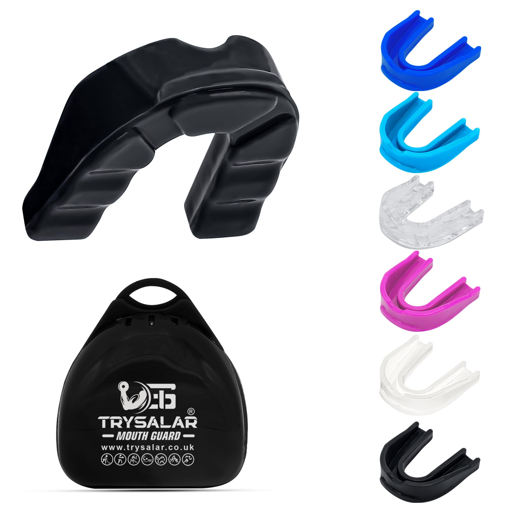 TrySalar Sports Premium Mouth Guard Slim Fit for Boxing Women Adult Mouldable Mouthpiece Boil and Bite Braces Gum Shield with Case MMA Hockey Rugby Basketball Judo Karate (Black, Adult)