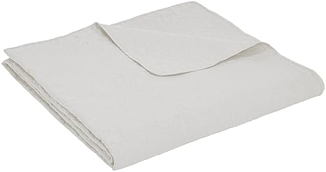 AmazonBasics - Bettüberwurf mit Prägemuster, extra-groß, Cremefarben, Blumen, 170 x 210 cm