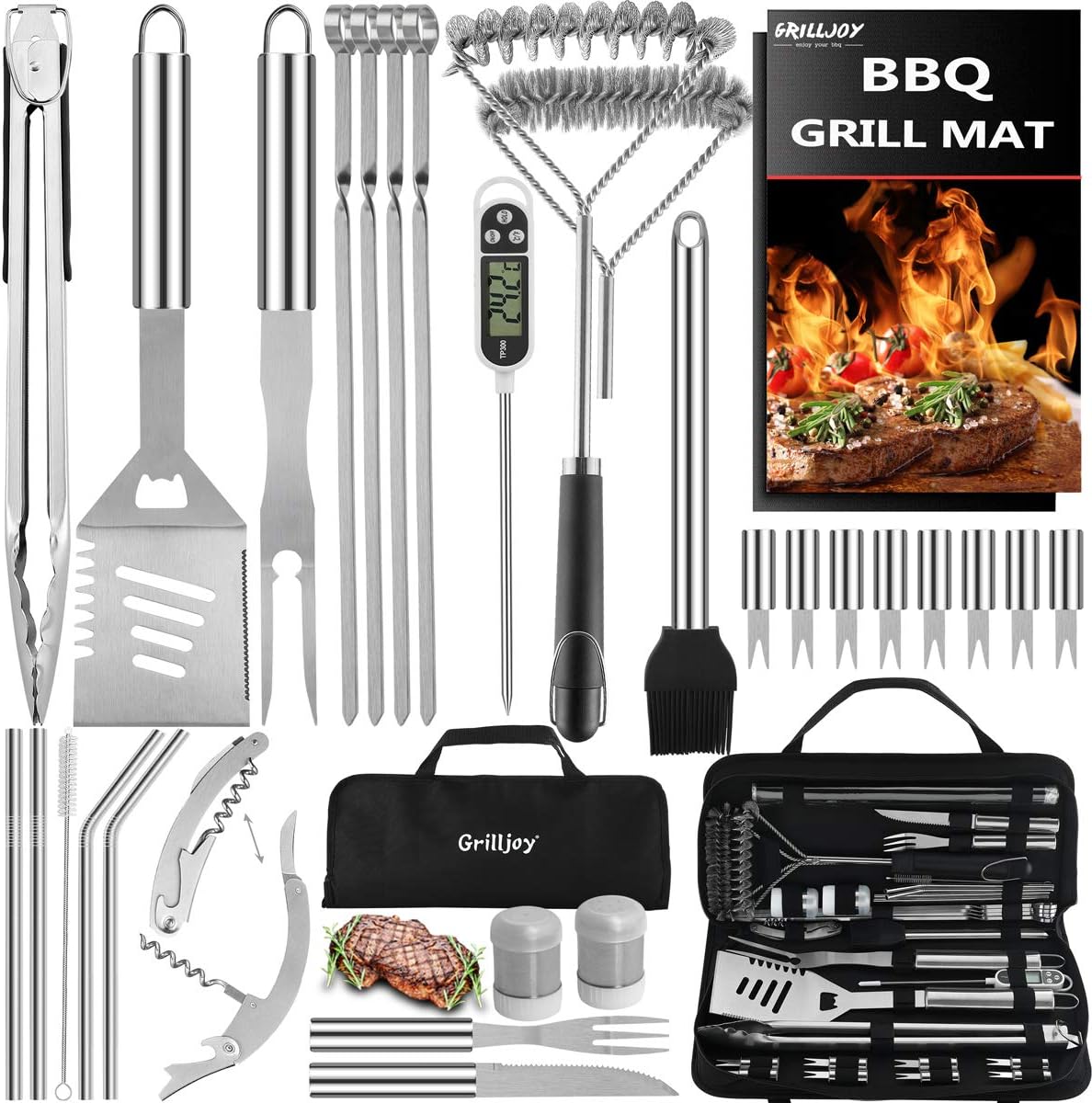 32PC BBQ Accessories Kit with Storage Bag - Stainless Steel Grill Set for Men - Complete BBQ Grill Utensils for Barbecue Backyard Party - Perfect Grill Gift on Birthday Mothers Day Fathers Day : Garden & Outdoor