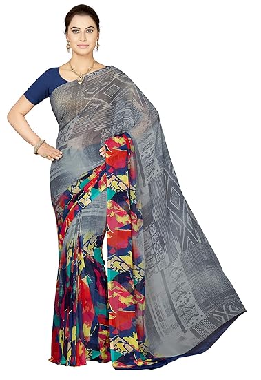 Womens Bhagalpuri Poly Georgette Saree With Blouse Piece (Divastrizk-60009_Grey)