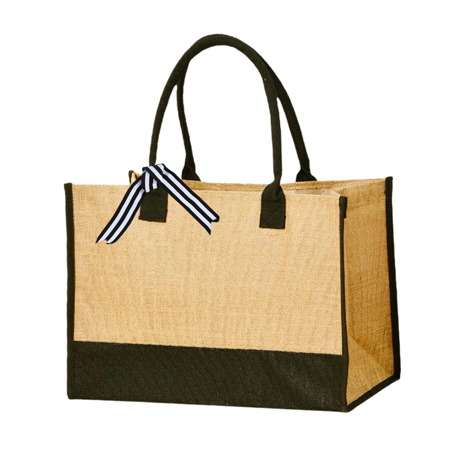 YILANJIN Jute Canvas Tote Bag - Large Capacity Travel Shoulder Handbag, Personalised Reusable Shopping Bag for Women, Beach 43 x 30 x 20 CM (B)