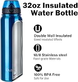 OLDLEY 1L Stainless Steel Water Bottle with 3 Lids Vacuum Insulated Blue view 4