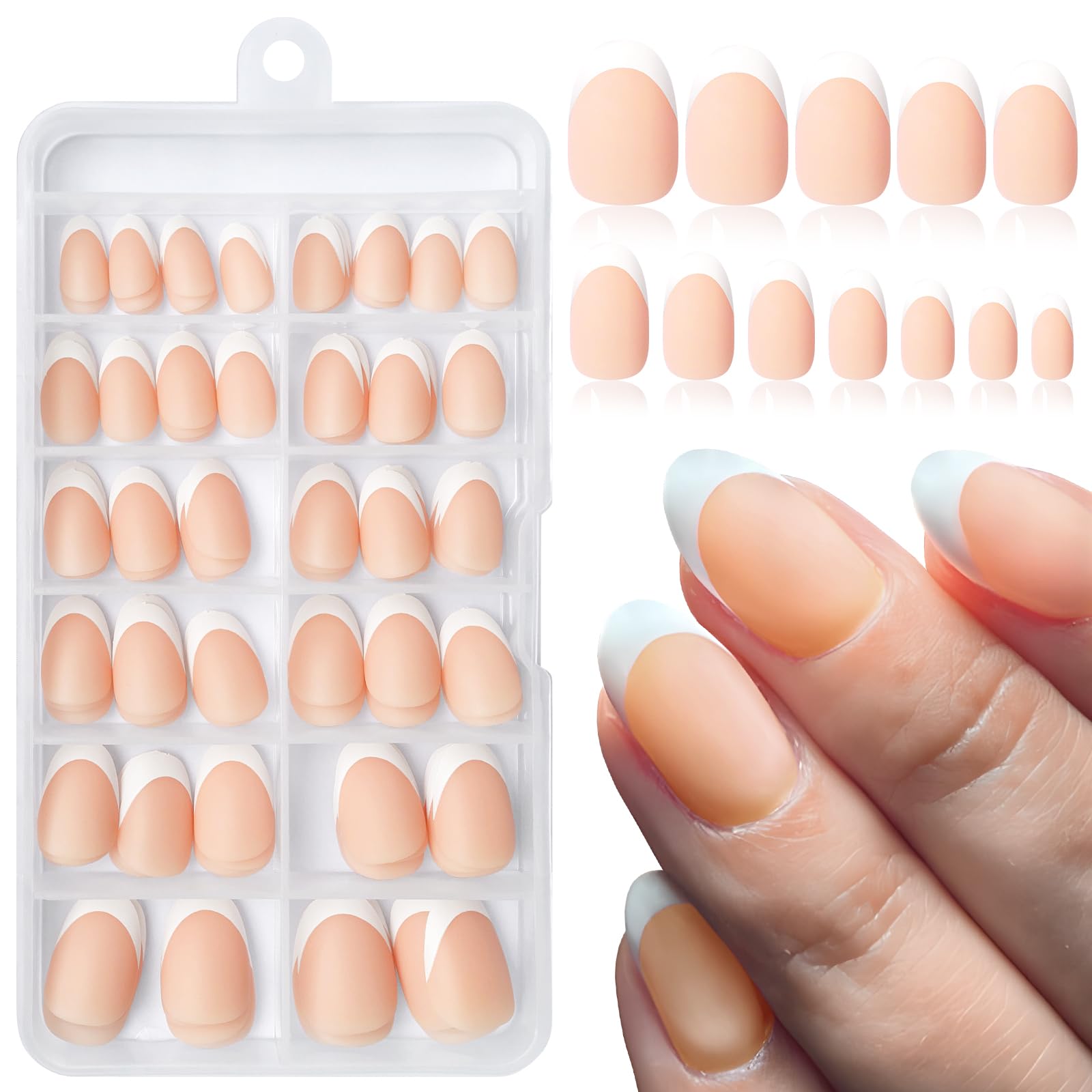 Photo 1 of AddFavor French Tip Press on Nails Short Oval Fake Nails, 120pcs White French Tips Nails Press on Matte Almond Nude False Acrylic Nails for Women and Girls 2 pack