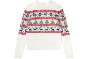 TRENDSTITCH Girls Fair Isle Sweater – Chunky Wool Blend Crewneck Pullover, Long Sleeve Knit Jumper for Fall Winter Xmas