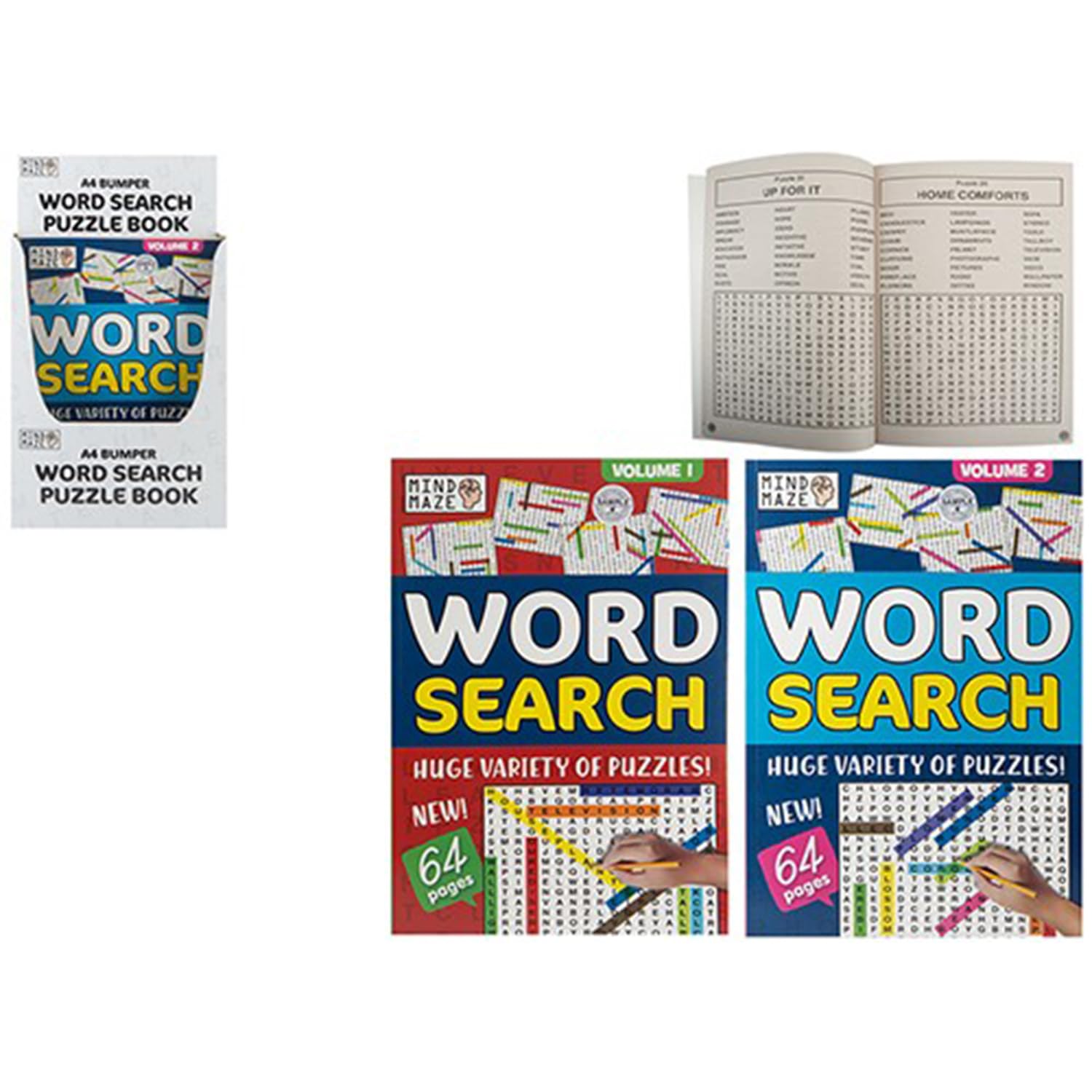 PMS Mind Maze A4 Word Search Books, 54 Puzzles per Book - Set of 2