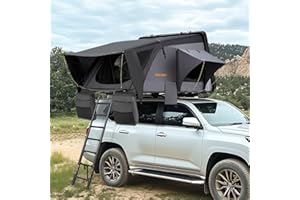 SAN HIMA Sanhima Rooftop Tent Hard Shell - Jervis Overland Aluminium ABS Roof Top Tent w/Stargaze Window & LED Strip Light for Car SUV Truck Camping, 2-3 People