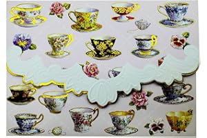 Poster Foundry Set of 3 - Teacups Portfolio Boxed Note Cards by Carol Wilson. 10 embossed 4x5 Die-Cut Notecards and Matching Envelopes in Decorative Gift Box with Magnetic Flap. NCP2049