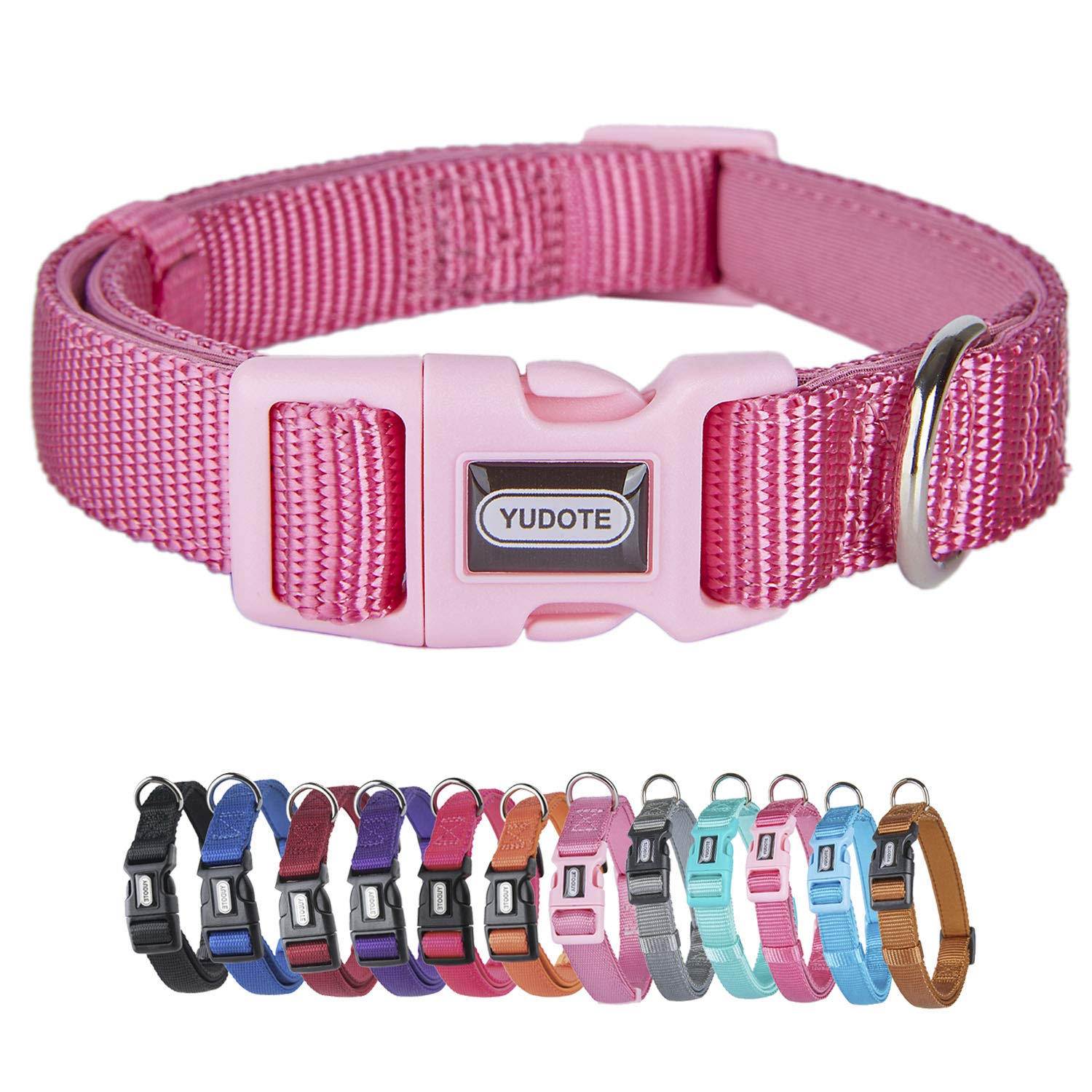 YUDOTE Adjustable Nylon Dog Collar with Soft Neoprene Padding for Medium Sized Dogs Neck 30-47cm fushsia Color