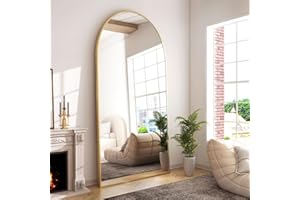 GLSLAND-34x76 inch Wall Mount Arched Full Length Mirror-Aluminum Alloy Frame High Definition-Full Body Mirror for Bedroom or Living Room,Gold