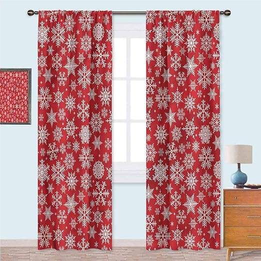 Amazon Com Yuazhoqi Red Blackout Curtains Various Snowflakes Winter Room Darkening Home Decor For Kids Room 72 Inches Long Home Kitchen
