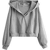 Verdusa Women's Crop Hooded Sweatshirt Long Sleeve Drawstring Hoodies Casual Streetwear Spring Fall Clothes