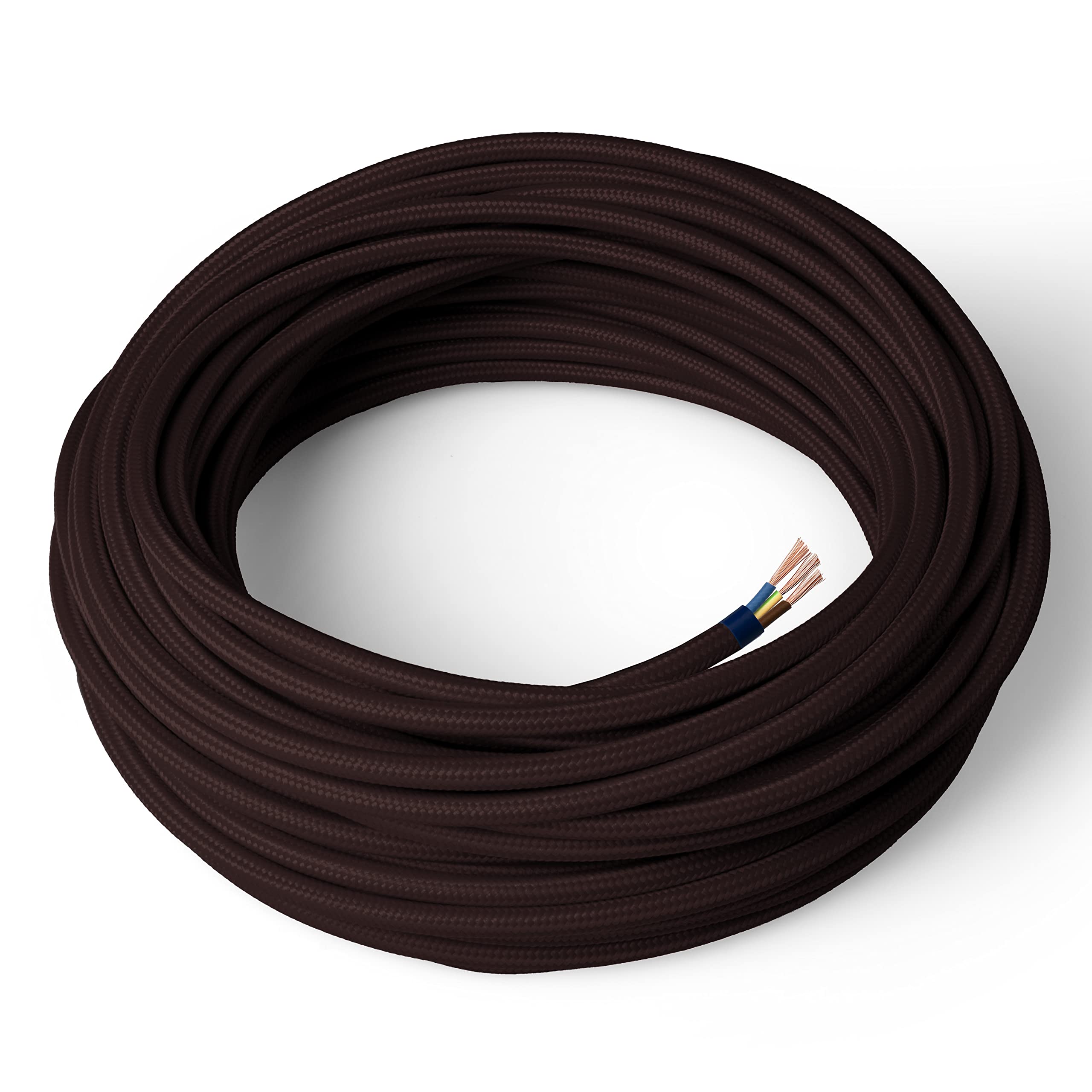 Amarcords - Textile Electric Cable color BROWN, round, silk, 10 meters, grounded 3x0,75mm - Wire coated in colored vintage fabric chandelier lamp sconces and lampshades.