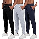 WHITE PEAK TRADING COMPANY Mens Joggers with Pockets, 3 Pack Fleece Casual Sweatpants for Men Athletic Pants with Drawstring