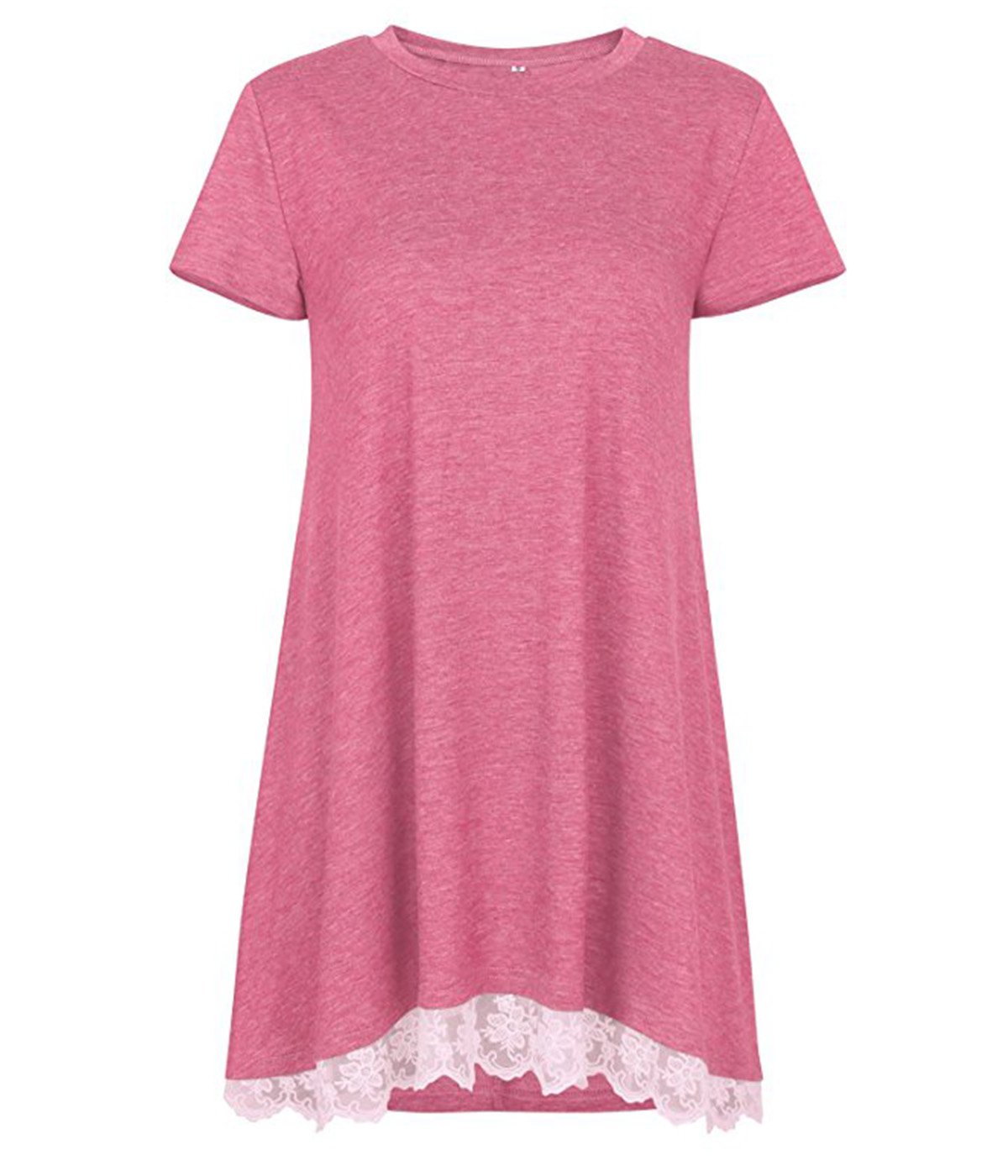 Rdfmy Women\'s Lace Short Sleeve Tops Casual Round Neck Top Blouses Pink XXL
