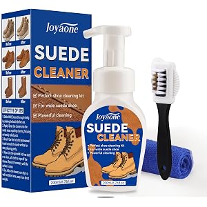 Suede Shoe Cleaner Kit, No-Rinse Foam Suede and Nubuck Cleaner with Brush & Towel — Remove Stain, Dirt & Water Mark, Gentle C