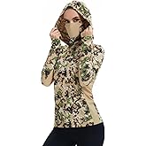 BASSDASH Women's UPF 50+ Camo Hunting Hoodie with Neck Gaiter Breathable Performance Long Sleeve Fishing Hooded Tee FS03W