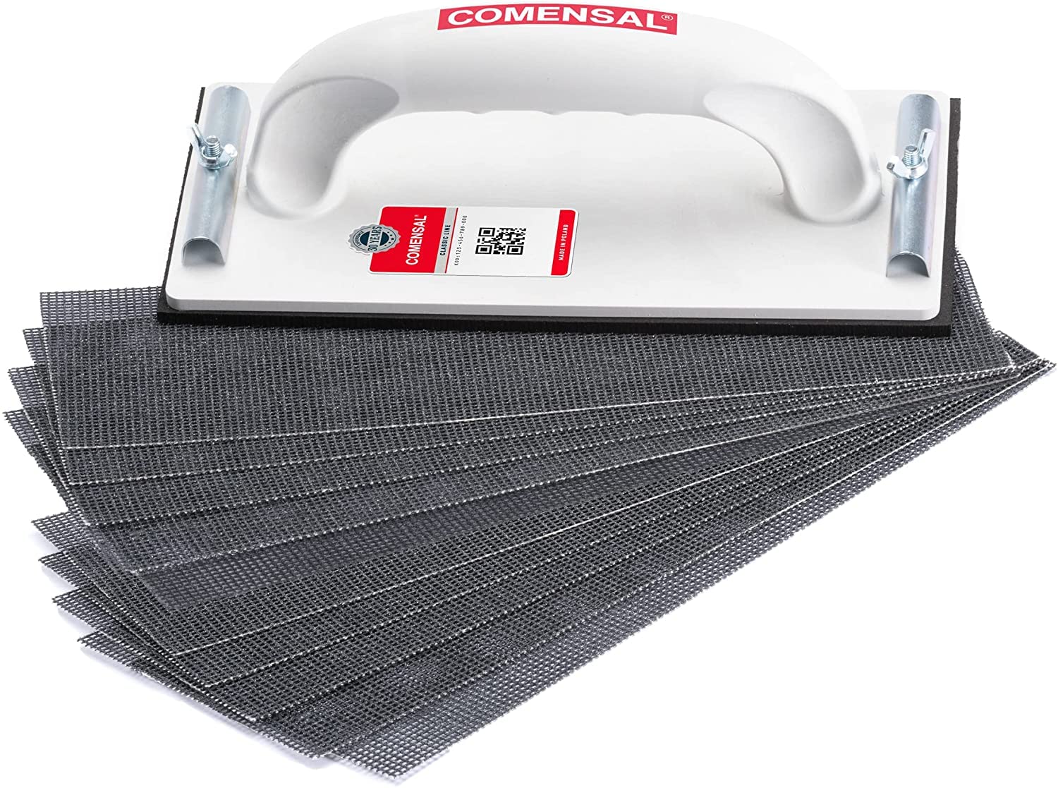 COMENSAL Hand Sander - Sanding Block - Drywall Hand Sander - for an Even Finish - Sandpaper Set - Made in EU - 4.1x9.0 Inch