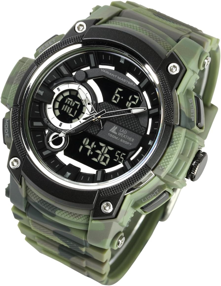 Digi-Ana Watch Dual time + Analog Display Stopwatch Timer Alarm Camouflage Combat Military