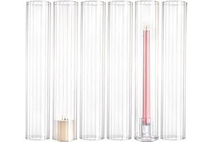 DNANAOL Hurricane Candle Holder - 6 Pcs 2.5" W x 14" H Ribbed Hurricane Glass Candle Holders Tall Candle Ribbed Glass Candle Holder Clear Open Candle Cover for Wedding Party Christmas Home Decor