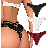 Avidlove Womens Underwear Sexy Thongs Floral Lace Bikini Panties Criss Cross Back Splice Tangas 1-3 Packs